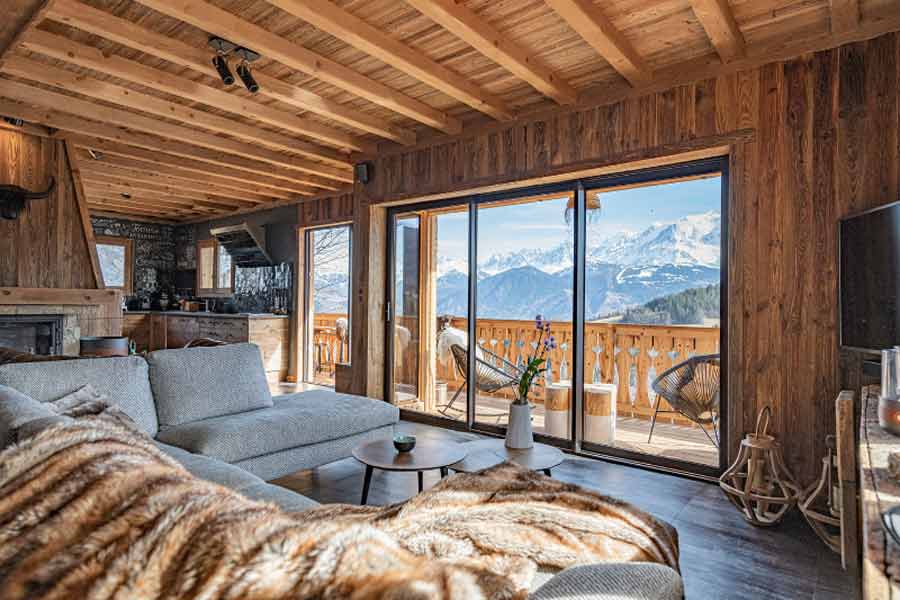 Vue du Chalet & Spa Les Cerises à Cordon face au massif du Mont-Blanc