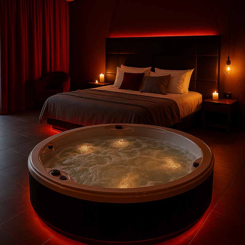 Love room avec jacuzzi privatif dans une ambiance romantique et tamisée