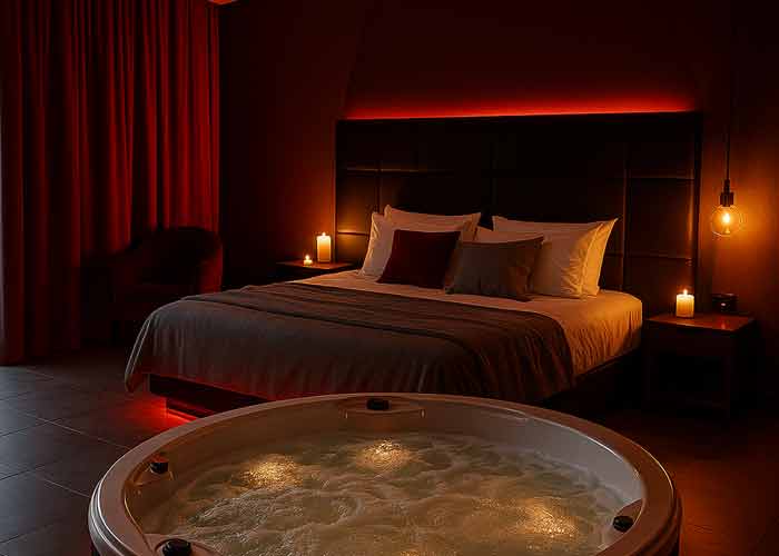 Love room avec jacuzzi privatif dans une ambiance romantique et tamise