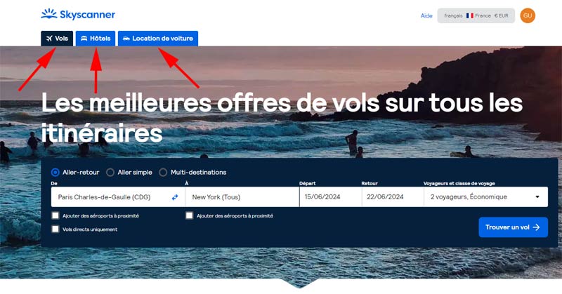 Skyscanner est un comparateur pour la recherche de vols, la réservation d'hôtels et la location de véhicules