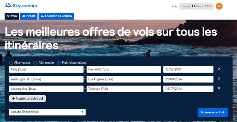 Recherche multi destination sur skyscanner france, meilleur comparateur de vols