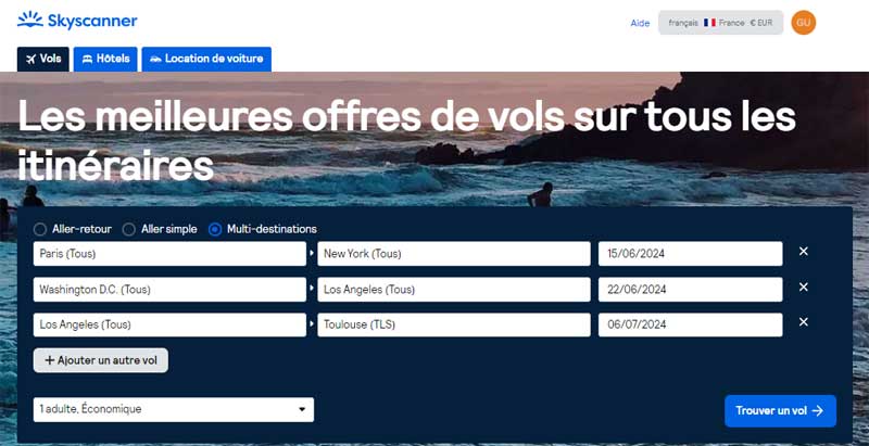 Recherche multi destination sur meilleur comparateur de vols