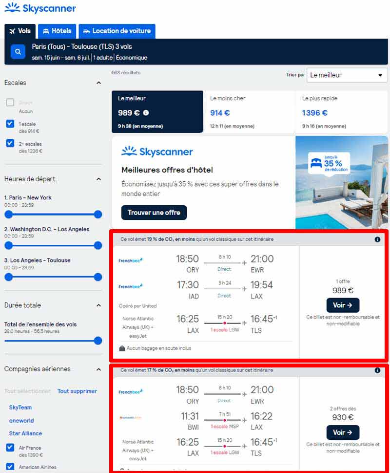 Prix d'un voyage multi destinations sur Sky scanner