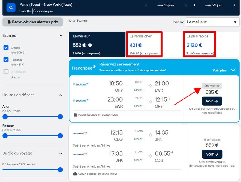 Sky scanner, recherche du vol le moins cher et du vol le plus rapide