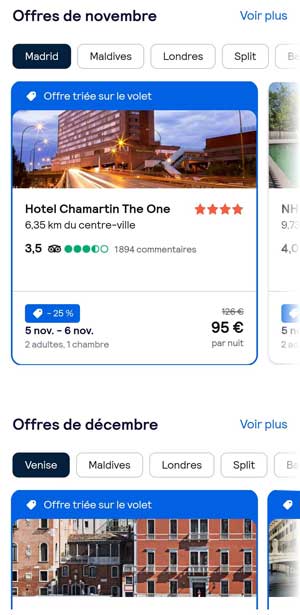 Meilleurs hôtels sur l'application Skyscanner pour les 2 mois à venir