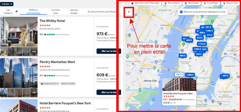 Carte pour la recherche d'un hôtel sur Skyscaner France