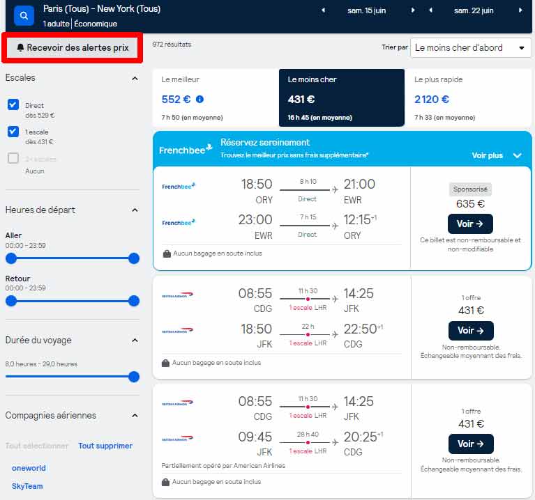 Cliquez ici pour recevoir des alertes prix sur Skyscanner, meilleur comparateur de vol