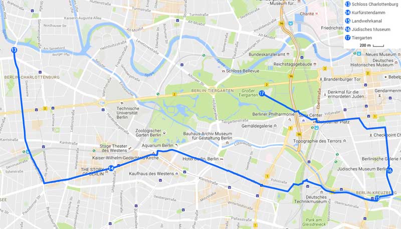 Carte de l'itinéraire de la journée n°3 d'un week-end à Berlin