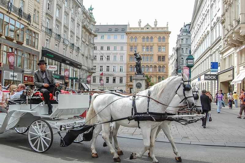 Couple qui se promène dans une calèche à Vienne (Autriche)