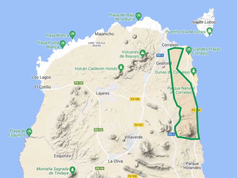 carte du désert de Fuerteventura (île d'Espagne qui fait partie des îles Canaries)