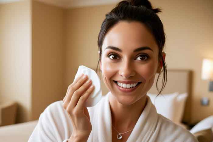 femme souriante qui se dmaquille