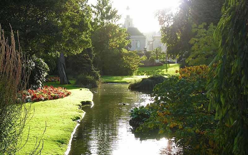 Végétation luxuriante et plan d'eau du jardin des plantes de Nantes