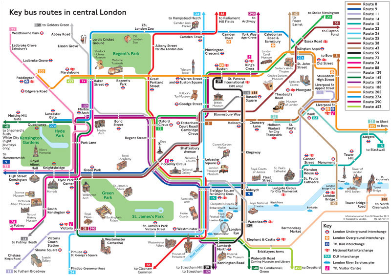 Plan des lignes de bus à Londres