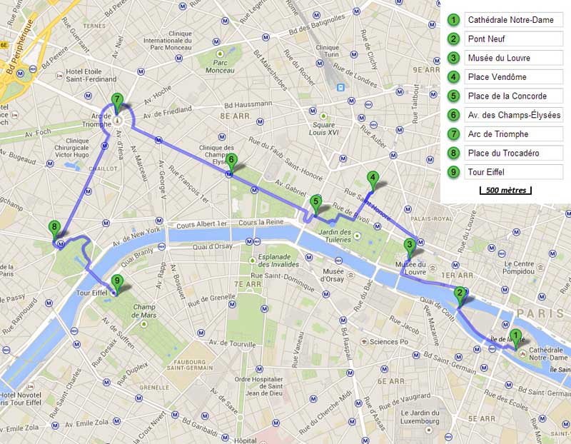 Parcours de la première journée de votre week-end à Paris