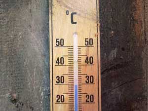 Thermomètre en bois indiquant 29°C