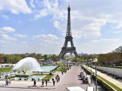 Vue sur la tour Eiffel depuis les jardins du Trocadéro
