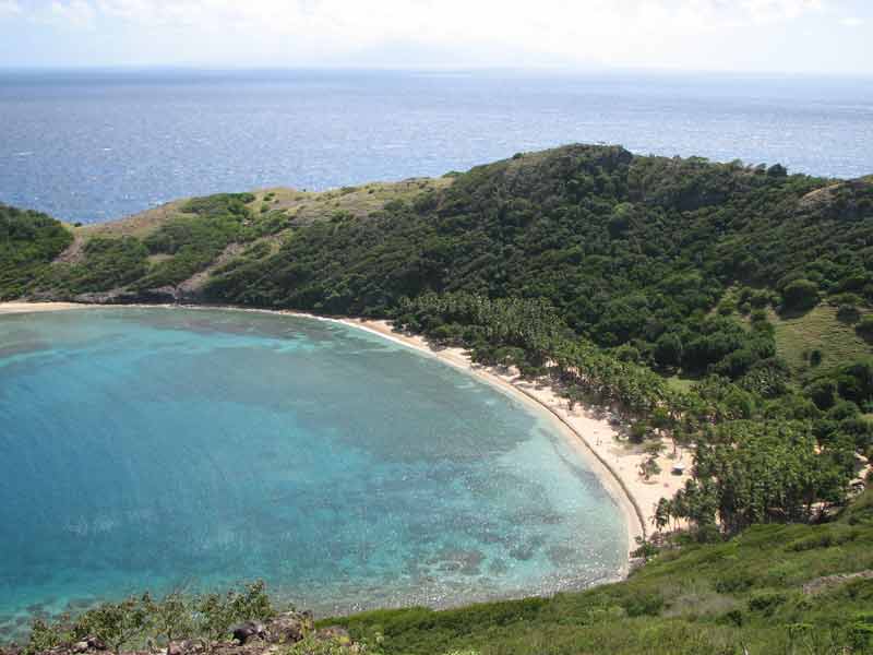 Plage de Pompierre aux Saintes, lagon turquoise bordé de cocotiers