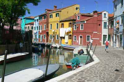 Maisons colorées à Burano le long du canal