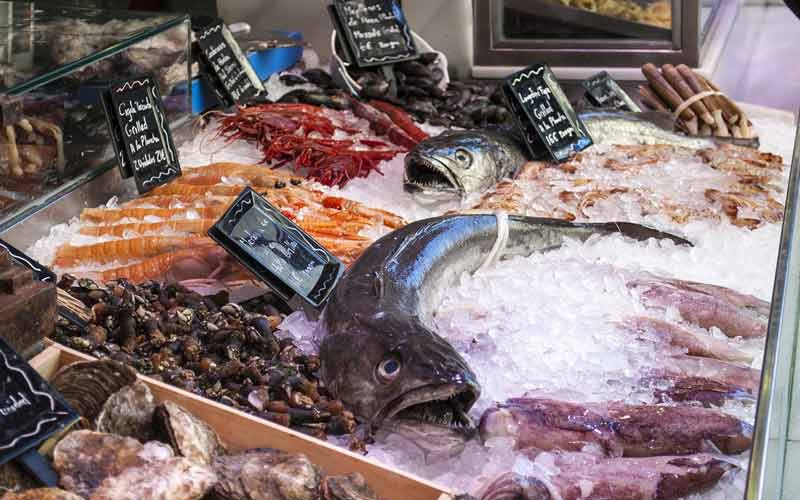Etal à poissons au marché de San Miguel de Madrid