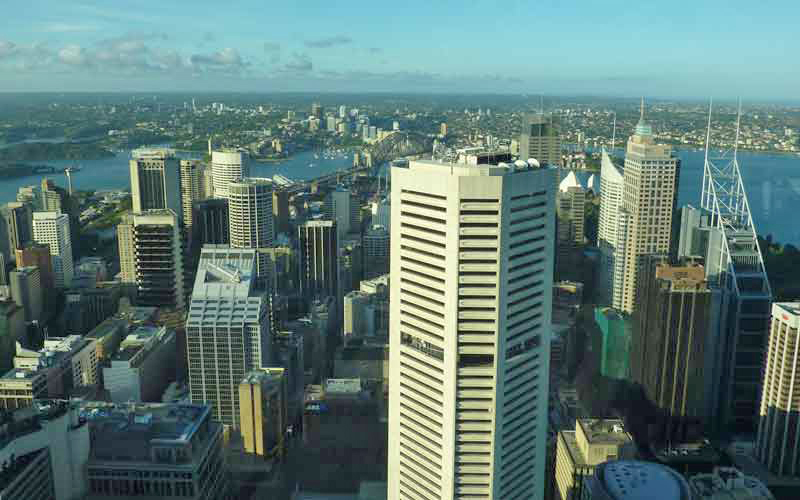 Vue sur le Sydney central business district depuis la tour d'observation de Sydney